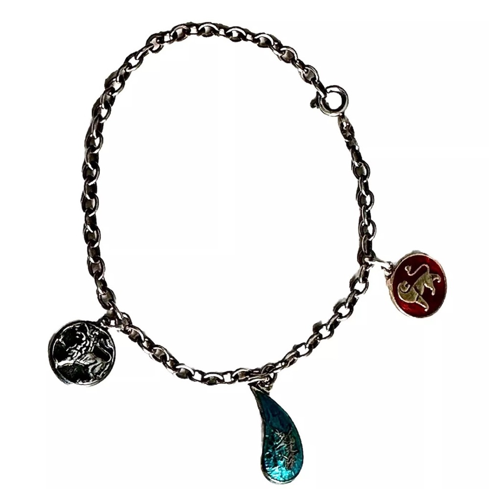 David Andersen Sterling Enamel Charm Leo, Mermaid & Suvannamacha Bracelet